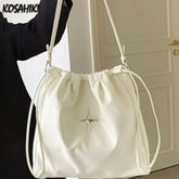 LIZAKOSHT - Cross High-capacity Drawstring Shoulder Bags Grunge Simple All Match Women's Handbags Japanese Fashion Trendy Casual Tote