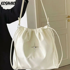 LIZAKOSHT - Cross High-capacity Drawstring Shoulder Bags Grunge Simple All Match Women's Handbags Japanese Fashion Trendy Casual Tote
