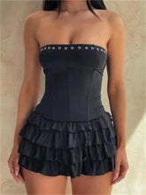 LIZAKOSHT - Strapless Off Shoulder Sexy Tube Dress for Women Backless Buttons Patchwork High Waist Ruffles Pleated Dress Vestidos
