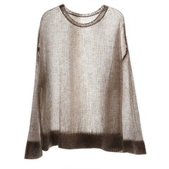 LIZAKOSHT  -  Hollow Out Pullovers Women Loose O-neck Long Sleeve Knit Sweaters Female 2025 Spring Shinny Chic Evening Shirts Lady