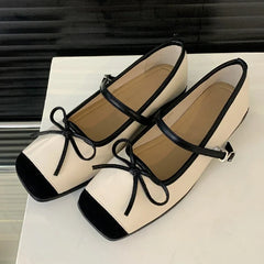 LIZAKOSHT  -  New Fashion Flat Mary Jane Shoes Classic Brand Designer Shoes Women Shallow Bow Splicing Dress Ballet Shoes Zapatos De Mujer
