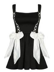 LIZAKOSHT - French Princess Fashionable and Fashionable Cross Tie Bow Dress, Small Black Dress with Small Design Sense