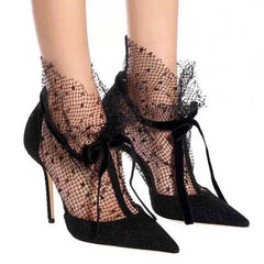 LIZAKOSHT - Fashiondot mesh pointed toe women party shoes sexy thin heel women shoes