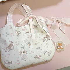 LIZAKOSHT - Sweet Cat Floral Print Student Handbag Lovely Girl Tote Bag Large Capacity Big Square Shoulder Bag Handbags