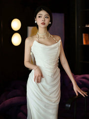 LIZAKOSHT - Satin Fishtail Wedding Dresses Simple Light Luxury Mermaid Niche Pleated Sleeveless Ivory Party Slim French Long Bride Gowns