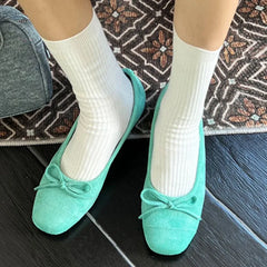 LIZAKOSHT - Fashion Candy Color Flats Ballet Shoes Women Female Ballet Round Toe Shallow Bow Knot Ballerina Casual Loafers Wedges Heel Shoes