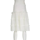 LIZAKOSHT - Skirts Jacquard Ruffle Tie Up Long Skirt White A-Line Skirts Casual Chic Elegant High Waist Holiday Party New