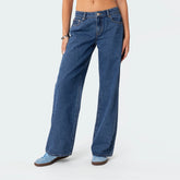 LIZAKOSHT - Women Y2K Low Rise Baggy Jeans Retro Aesthetic Loose Fit Boyfriend Straight Wide Leg Jeans Trendy Stretch Long Denim Pants