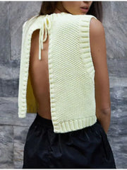 LIZAKOSHT - Street Knit Women Vest Sweater Elegant Lace Up Sleeveless Backless Female Sweaters 2024 Spring Summer Casual Lady Outwear