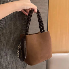 LIZAKOSHT - Retro Matte Bucket Handbag Women Suede Woven Handle Shoulder Bag Ladies Harajuku Everyday Casual Versatile Crossbody Bag