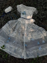 LIZAKOSHT - Elegant Sweet Floral Lace Patchwork Top for Women+ Y2k High Waist Blue Snowflake Skirts 2025 Summer New Two Piece Sets