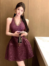 LIZAKOSHT  -  Korean Sweet Tweed Short Dresses For Women 2025 Spring Fashion Luxury Sequins Hotsweet Backless Sexy Party Dress Vestidos Cortos