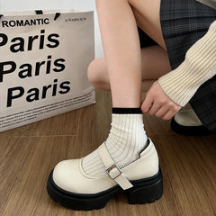 LIZAKOSHT -  2024 Spring Lolita Women's Mary Jane Shoes Fashion Shallow Thick Heels Pumps Ladies Elegant Buckle Single Shoes