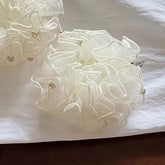 LIZAKOSHT - 1PC White Veil Hydrangea Scrunchie with Crystal Hair Ornament, Elegant Bun Hair Rope, New Style Hair Accessory