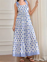 LIZAKOSHT - Women Sleeveless Tie-up Strap Long Maxi Dress Fashion Print High Waist Backless Dress for Summer Female Vestidos