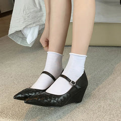 LIZAKOSHT - Fashion Pumps New High Quality Genuine Leather Woven Pointed Poe Heels Mary Janes Shoes Daily Commuter Women's Shoes