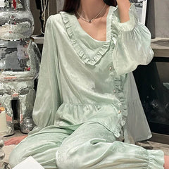 LIZAKOSHT - Thin Section Jacquard Women's Pajamas Sets Spring and Fall Senior Sense of Elegance Thin Section of Ice Silk Home Wear Sleepwear