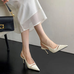 LIZAKOSHT - Spring New Brand Women Sandal Fashion Shallow Slip On Ladies Elegant Slingback Shoes Thin High Heel Dress Pumps New Woman