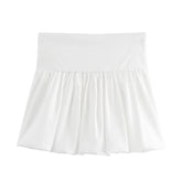 LIZAKOSHT - Women White Flower Bud Shorts Skirts New Fashion Street Solid Color Simple Lantern Mini Slim-fit Skirts for Women Clothing