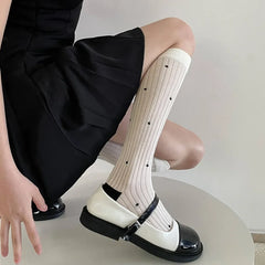 LIZAKOSHT - Japanese Style Cotton Long Socks Stockings Polka Dot Sweet Girls Knee Socks JK Lolita Kawaii Cute Thigh High Socks Stockings