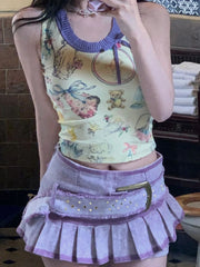 LIZAKOSHT - Y2k Tops Women Summer Sleeveless Vest Tops Japanese Harajuku Cartoon Print Crop Top 2000s Hotsweet Kawaii Tank Tops Streetwear