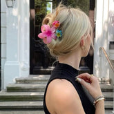 LIZAKOSHT - 3pcs/set Flower Claw Clip Women Hawaiian Girl Hair Accessories Flower Ponytail Clip Clamp Barrettes Hairpin Summer Beach Jewelry