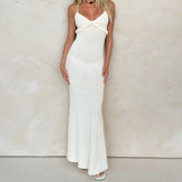 LIZAKOSHT - Sexy Women Sleeveless Knit Dress Summer Crochet Flowers Cross Straps Backless Bodycon Party Dress for Streetwear