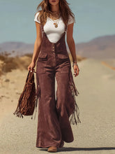LIZAKOSHT - Best-selling Cross-border European and American Women's Retro Western Suede Fringed Wide-leg Overalls Workwear Pants Long Pants