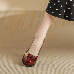 LIZAKOSHT - Shoes for Woman 2024 Square Heels Women's Summer Footwear Loafers Normal Leather Casual Round Toe Red A Elegant Dress Trend Chic