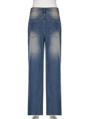 LIZAKOSHT  -  Vintage Fashion Basic Distressed Jeans Mid Rise Y2k Aesthetic Fashion Streetwear Denim Trouser Femme Boot Cut Pants