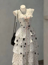 LIZAKOSHT - Y2k Long Dresses Spring Summer Print Stars Japanese Style Ruffles Vestidos Mujer Vintage Elegant Bandage Woman Dress