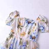 LIZAKOSHT - Europe and America 2024 Summer New French Retro Floral Lace Tie Bow Short Sleeve Dress