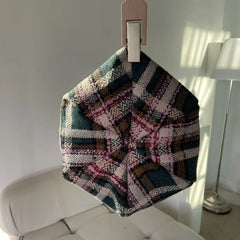 LIZAKOSHT INS Christmas Green Woolen Plaid Berets Caps for Women Winter Warm Octagonal Hat Street Shooting Wild Painter Hats