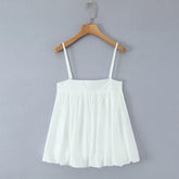 LIZAKOSHT - Spring Summer Sexy White Camisole Women Side Zipper BUD Hem Loose Short Tank Top Vest Tee