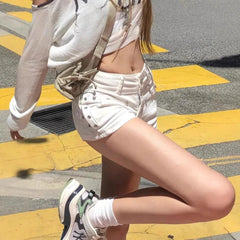 LIZAKOSHT - Sexy Low-Waist Denim Shorts Women's Cotton Blend Bootcut Shorts American High Street Style Y2K Bodycon Ultra-Shorts