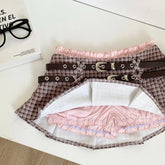 LIZAKOSHT - Aesthetic Designer Low-waisted Pink Plaid Short Skirt Women Hot Girl Y2k Double Belt Package Hip Thin Bouffant Skirts Outfits