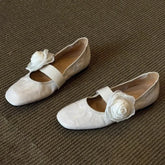 LIZAKOSHT - Fashion Flower Decoration Ballet Flats Women Elegant Round Toe Elastic Design Brand Mary Jane Shoes Ladies Comfort Soft Loafers