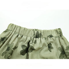 LIZAKOSHT - Women's Green Floral Printed Bow Lace-up Slimming Skirts Summer High Waist A-line Mid-length Temperament Skirt Female Clothing