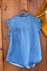 LIZAKOSHT - 2024 Summer New Women's Ruffled Denim Shirt Sleeveless Vest Tops