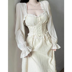 LIZAKOSHT - French Tea Break Style Fairy Dress for Women, Elegant, Luxury Party Dress Set, Corset Waist, Oversize Clothing, Y2k, 2 Pcs