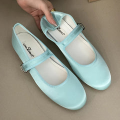 LIZAKOSHT - Comfort Satin Soft Sole Ladies Mary Jane Shoes Fashion Round Toe Shallow Women Flats Elegant Buckle Prom Designer Ballet Shoes