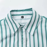 LIZAKOSHT  -  Women's Striped Shirt Trousers Suit Lapel Short-sleeved Top Side Striped Elastic Waist Pants Spring Summer New Chic Suit