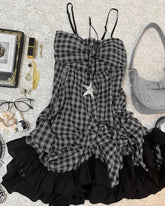 LIZAKOSHT - Punk Y2k Sling Womens Dresses Plaid Goth Vintage Ball Gown Backless Slim Hot Sweet 90s Dress Lace Sexy Harajuku Korea Grunge Emo