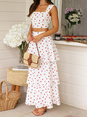 LIZAKOSHT - Casual 2-Piece Set with Floral Print Crop Top and Ruffled High Waist Skirt for Trendy Street Style Fashionistas