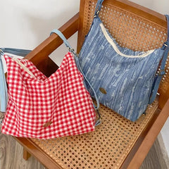 LIZAKOSHT - Plaid Red Shoulder Bag for Women Elegant Casual College Style Large Capacity Backpack Cute Sweet 2024 Harajuku Fashion Bag
