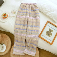 LIZAKOSHT - Autumn Winter Flannel Warm Thicken Pajama Pants for Women Elastic Waist Warm Home Sleepwear Print Lounge Wear Sleeping Pants