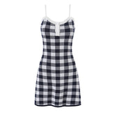 LIZAKOSHT - Autumn Black White Plaid Gingham Knitted Sling Dress Open Buttons V neck Package Hips Short Dresses Skinny Robe Vestidos