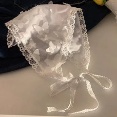 LIZAKOSHT  -  Vintage Triangular Hair Scarf Headband Lace Butterfly Hairscarf Women Sweet Pastoral Headdress Y2K Korean French Headwears