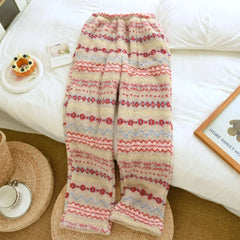 LIZAKOSHT - Autumn Winter Flannel Warm Thicken Pajama Pants for Women Elastic Waist Warm Home Sleepwear Print Lounge Wear Sleeping Pants