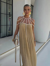 LIZAKOSHT - Fashion Halter Long Dress For Women Sleeveless Backless Draped Slip Lace Up Robe 2025 Summer Elegant Female Daily Beach Dresses
